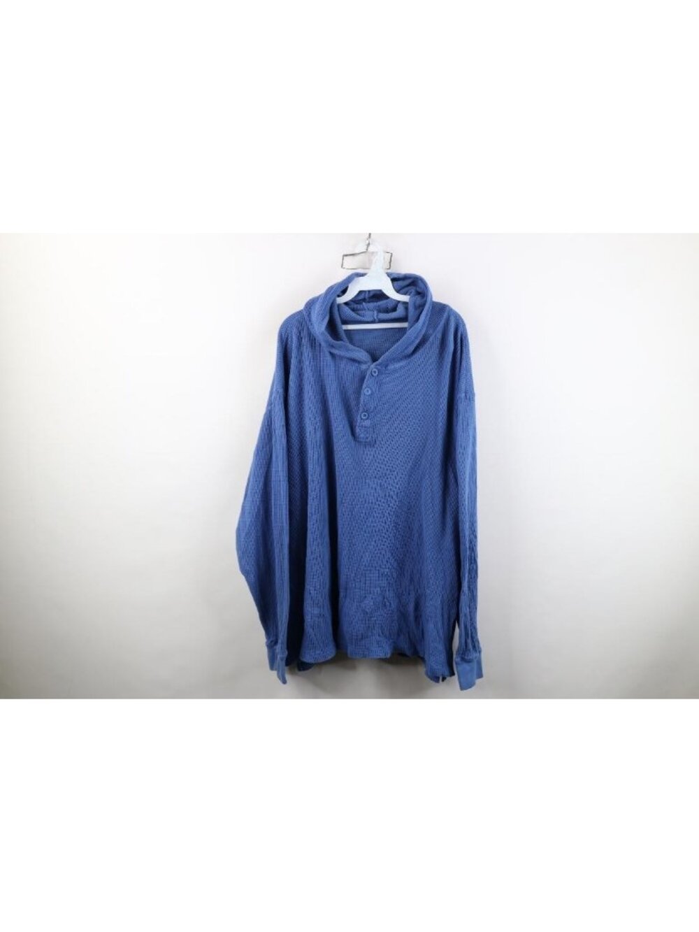Vtg 90s Y2K Streetwear Mens 4XL Faded Thermal Waffle Knit Henley Hoodie T-Shirt